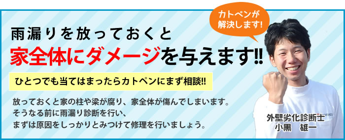 雨漏りを放っておくと、家全体にダメージを与えます