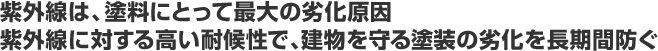 紫外線は、塗料にとって最大の劣化原因。紫外線に対する高い耐候性で、建物を守る塗装の劣化を長期間防ぐ